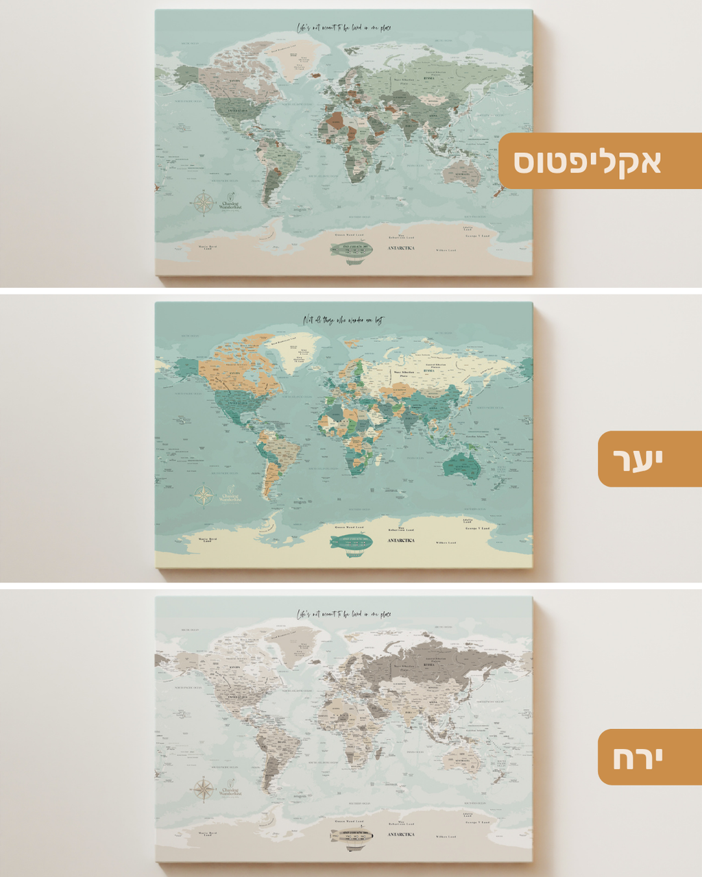 מפת עולם משפחתית עם נעצים